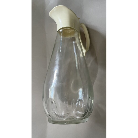 Vintage Log Cabin Syrup Dispenser Pitcher Glass 9" Tall - Picture 2 of 8